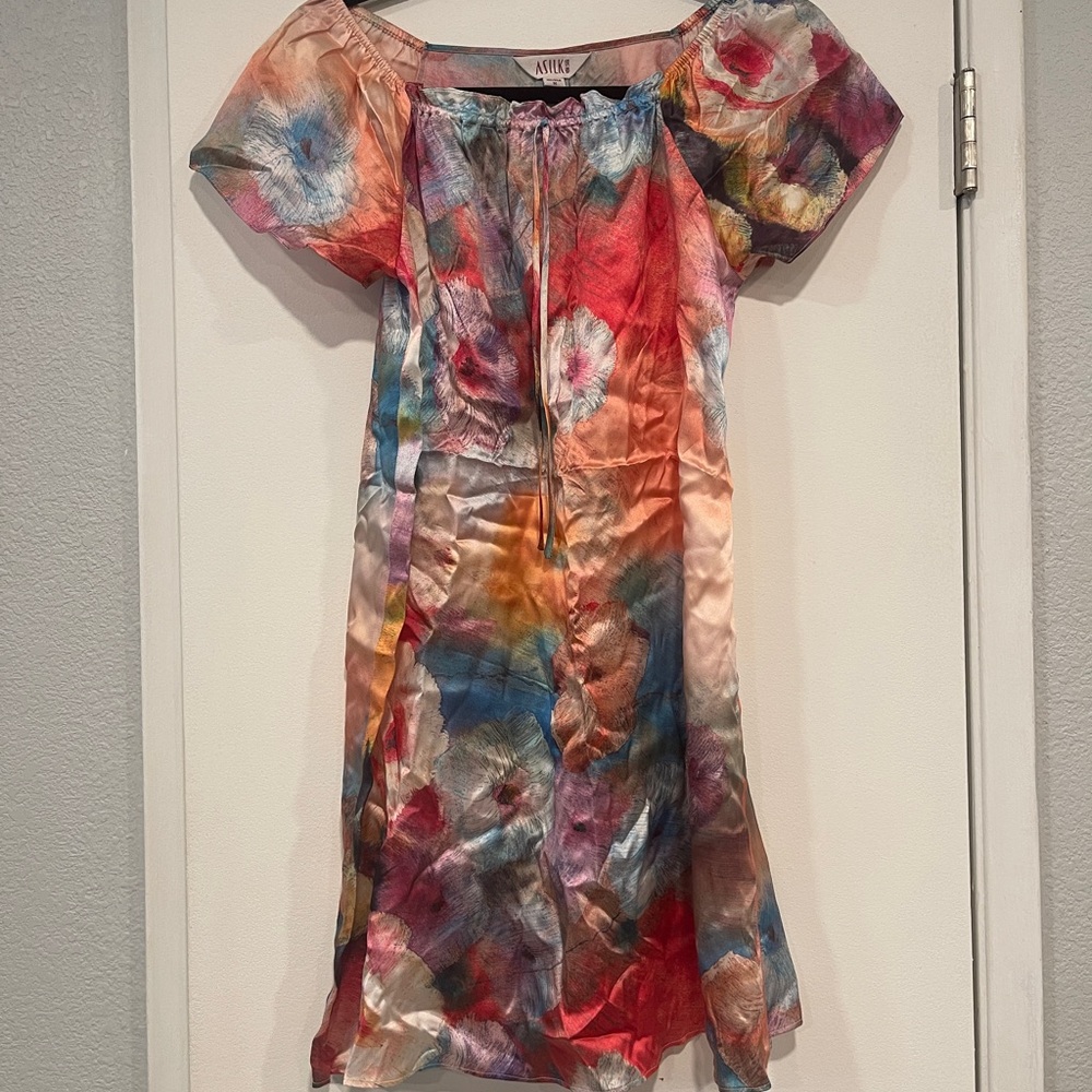 Bright Red and Deep Blue Midi Sheath Dress with Puff Sleeves for Cocktail